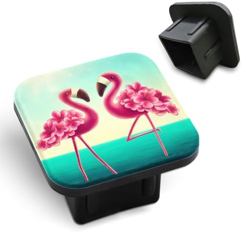 Flamingo Trailer Hitch Cover Two Cute Pink Birds On The Beach Green Sea Sky by Unknown