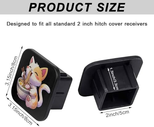 2 Inch Cute Cat Ramen Trailer Hitch Cover Rubber Receiver Tube Plug Cap - Image 2