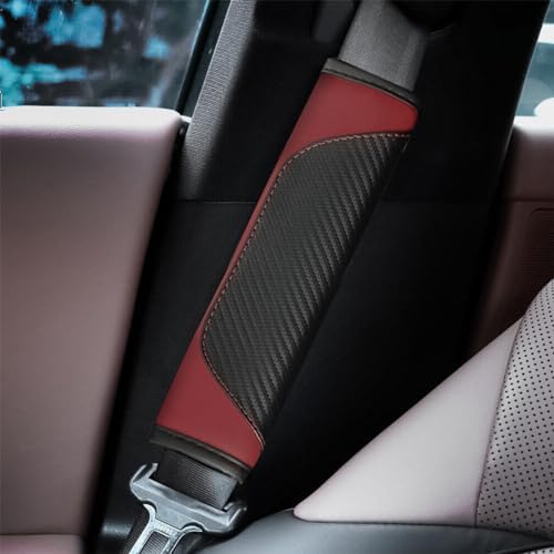 Osilly 2PCS Carbon Fiber Leather Seat Belt Shoulder Pads, Wine Red - Image 6