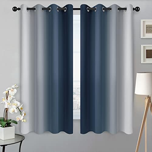 SimpleHome Ombre Curtains Navy Blue to Grey White - Image 2