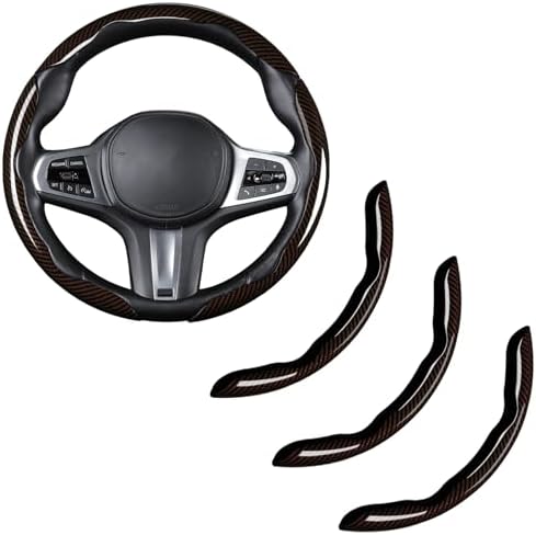 Carbon Fiber Steering Wheel Cover Universal 3pcs Protector Glossy Brown by HOME