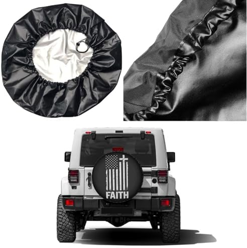 Christian Distressed White USA Flag Spare Tire Cover Dust-Proof Wheel Tire - Image 5