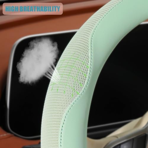 Nappa Leather Green D Shaped Steering Wheel Cover 15 inch - Image 3