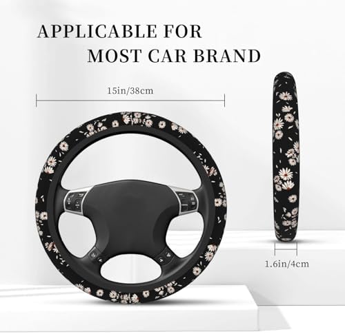 KARREAL Black and White Daisies Elastic Steering Wheel Cover - Image 4
