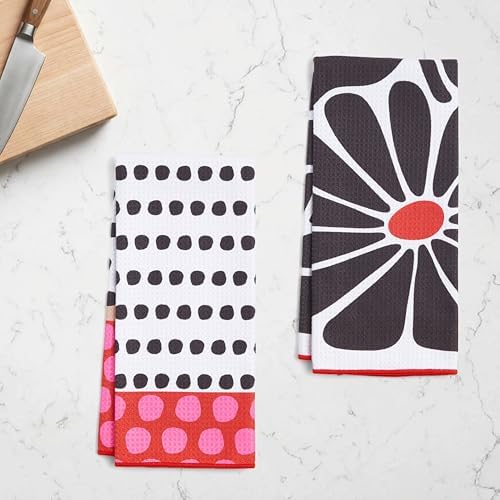 Ritz Waffle Microfiber Kitchen Towel 2pc Set – Jumbo Flowers and Dots – Bold - Image 3