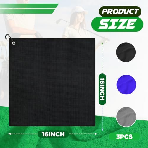 Golf Towel 3 Pack 16" X 16" Microfiber Waffle Pattern Golf Cleaning Towel - Image 2