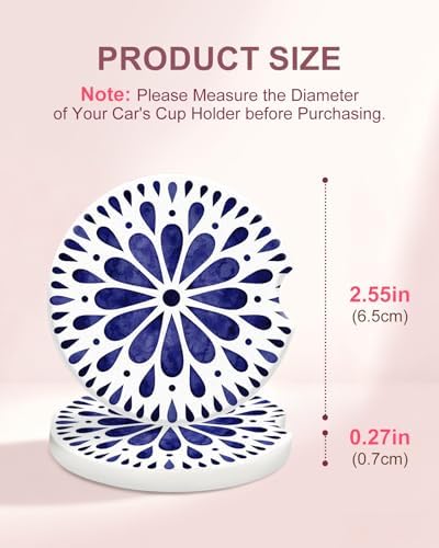 Swooflia Elegant Ceramic Car Coasters Ethnic Blue White Cup Holder Coasters - Image 2