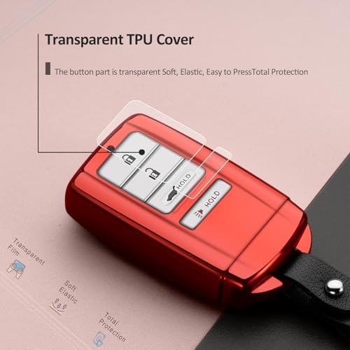 Compatible with Acura Key Fob Cover Key Chain TLX RLX NSX RDX MDX ILX PLX Red - Image 2