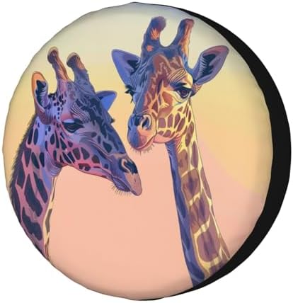 Two Giraffes at Sunset Spare Tire Cover Dust-Proof Wheel Tire Cover Fit Trailer by Foruidea