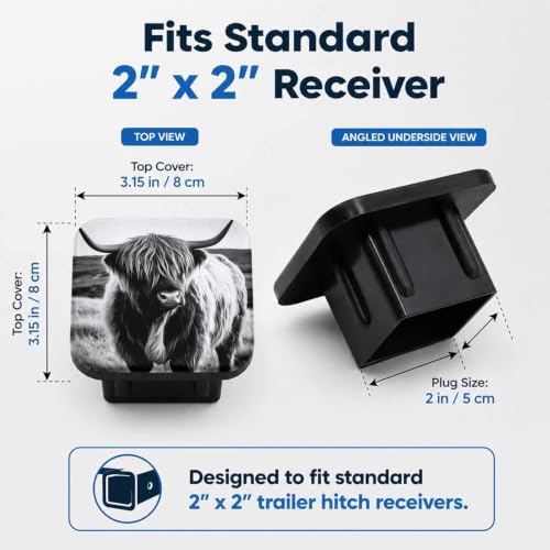 Hitch Cover Receiver Tube Hitch Plug Hairy Highland Cow, Tool-Free Install Tow - Image 2