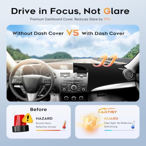 Cartist Black Dash Cover for 2010-2013 Mazda 3 Dashboard Cover Mat - Image 5