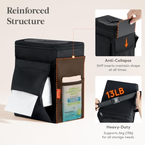 Lifewit Car Trash Can with Lid, Garbage Bag Hanging, Trash Bin, 2 Gallon - Image 3