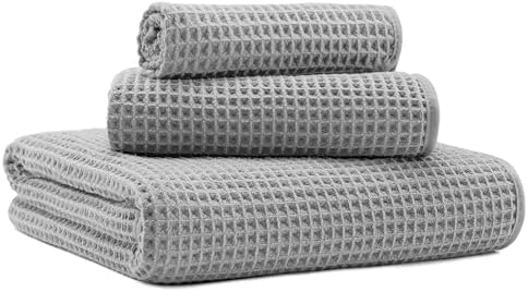 MICROFI New Microfiber Waffle Bath Towels, 3 Pieces, Fast Drying, Lint Free by Unknown
