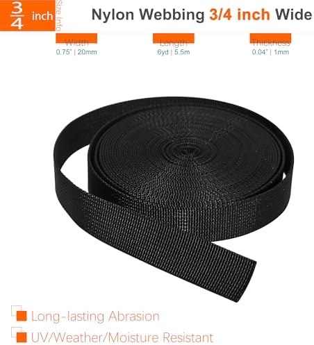 3/4" Straps and Buckles Set: 6 Yard Nylon Webbing 0.75 inch Wide, 6 Pack Side - Image 3