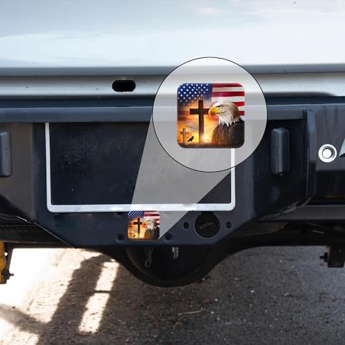 Three Crosses American Flag Hitch Receiver Cover 2" Eagle Trailer Hitch Cover - Image 6