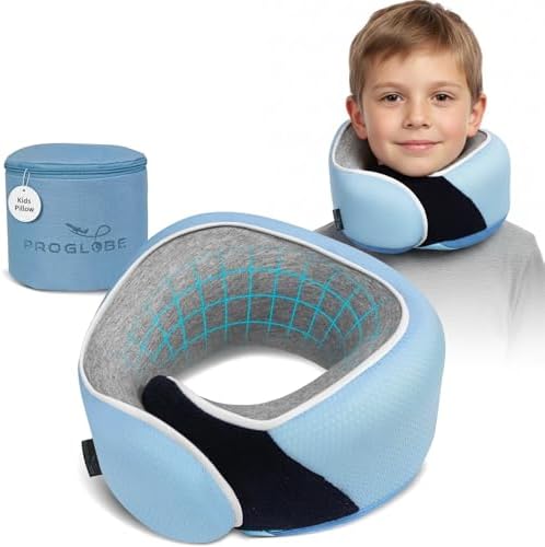 Proglobe Kids Travel Neck Pillow, Memory Foam, Light Blue, Ages 4+ by ProGlobe