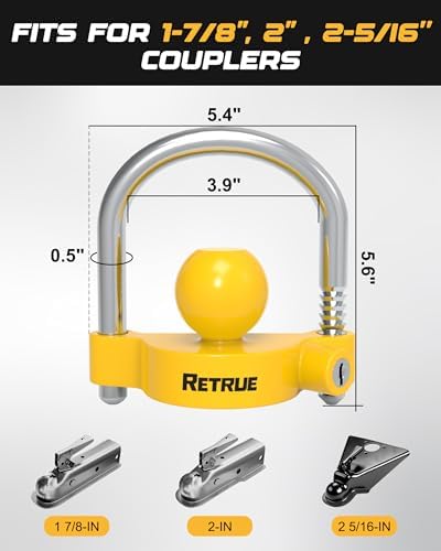 RETRUE Universal Trailer Coupler Lock, Adjustable Hitch Lock, Bright Yellow - Image 3