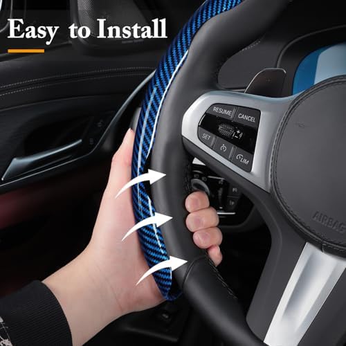 Carbon Fiber Steering Wheel Cover Universal 3pcs Protector Glossy Blue - Image 4