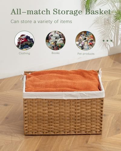 SETVSON Storage Basket with Lid Rattan Woven Storage Baskets with 2 Separate - Image 6
