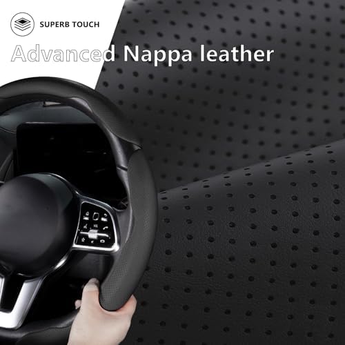 Car Steering Wheel Cover Leather 14.5-15 in Universal 3Pcs Set Black - Image 2