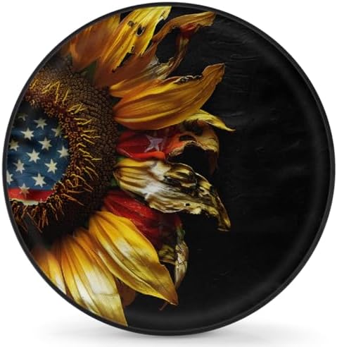 Spare Tire Cover for RV Trailer, Sunflowers American Flag Waterproof Sun by cfpolar