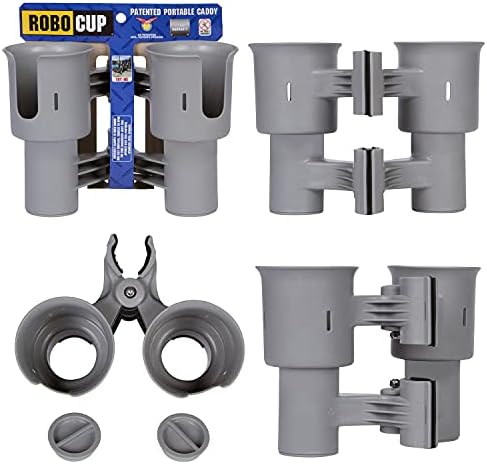 ROBOCUP, Patented Clamp On Boat Cup Holder |Multifunction Dual Drink Caddy by RoboCup