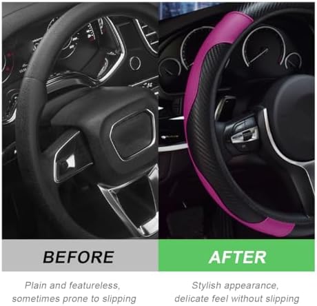 DXNQ Car Steering Wheel Cover, 15 Inch Carbon Fiber Leather Stitching Color - Image 4