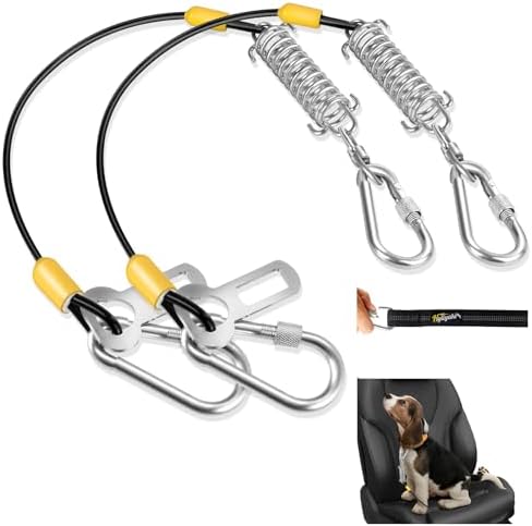 Dog Seat Belt Harness for Car, 5-in-1 Coated Wire Dog Seatbelt, HYLIYAKI Shock by HYLIYAKI