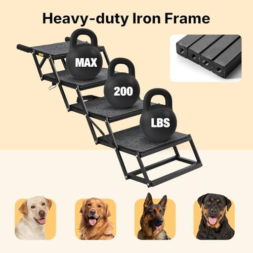 Veehoo Foldable Dog Steps for Car SUV, Collapsible Large Dogs Stairs 17" W - Image 4
