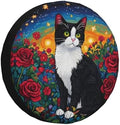 Black and White Cat Roses Spare Tire Cover Wheel Protectors by Helhappy