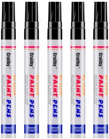 Black Paint Markers, 5 Pack Oil-Based Waterproof Quick Dry Permanent Paint Pen by Craiiby