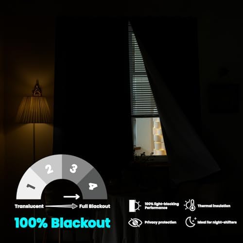 100% Blackout Curtains for Bedroom Stick On Curtain Window Shades Pull Down - Image 5