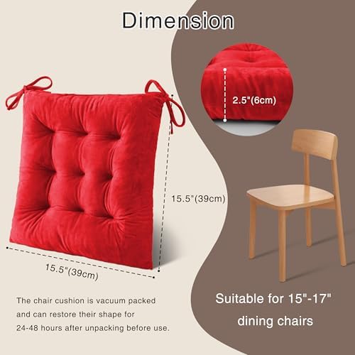 OVOV 1 Pack Chair Cushions for Dining Chairs 15.5"x15.5" Red - Image 2