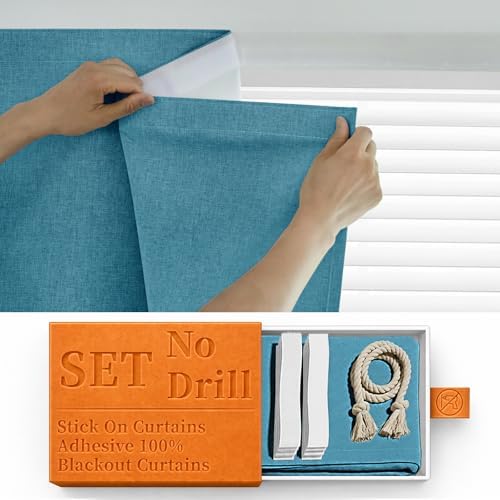 100% Blackout Self Adhesive Curtains- Stick on Curtains Shades Window Blinds by Sovtfides