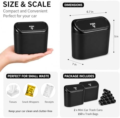 Mini Car Trash Can – Leakproof Vehicle Garbage Bin, Portable Hanging Car - Image 2