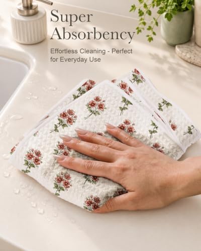 Miss Adola 2pcs Double-Sided Microfiber Kitchen Towels, Rustic Bloom - Image 3
