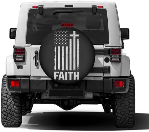 Christian Distressed White USA Flag Spare Tire Cover Dust-Proof Wheel Tire - Image 2
