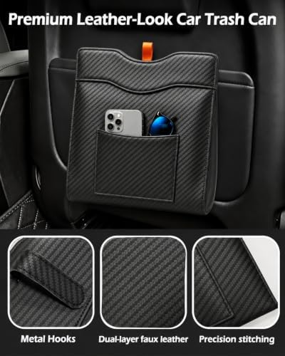 COZILO Leather Car Trash Can, Leak-Proof Odor-Lock Car Garbage Can - Image 3