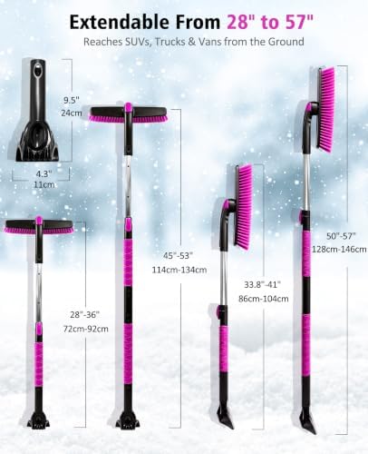 YeewayVeh 57in Truck Snow Brush & Ice Scraper 360° Rotating, Magenta Pink - Image 3