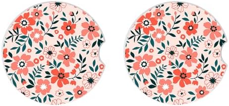 Red Flowers Car Coasters for Drinks Absorbent, 2 Pack Cup Holders, 2.56" - Image 2