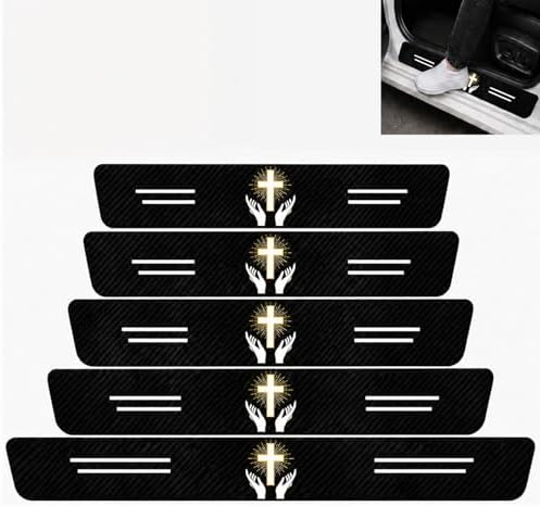 5PCS Cross Car Door Sill Protector, Carbon Fiber Leather Sill Stickers by TnLnYn