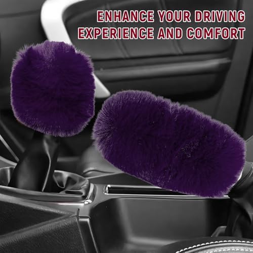 2PCS Fluffy Car Gear Shift Knob Cover & Handbrake Cover, Furry Auto Hand Brake - Image 4