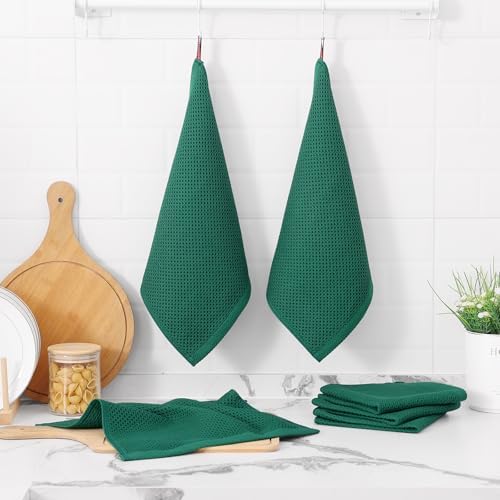 Kitinjoy 100% Cotton Waffle 6-Pack Kitchen Towels, Dark Green - Image 6
