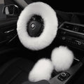 3Pcs/Set Fashion Fluffy Wool Car Steering Wheel Cover Set by AOGELAN