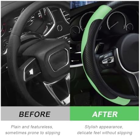 DXNQ Car Steering Wheel Cover, 15 Inch Carbon Fiber Leather Stitching Color - Image 4