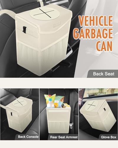 Pritent Car Trash Can with Lid Leakproof Car Garbage Bag Vehicle Trash Bin - Image 6