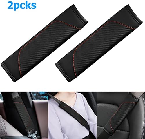AUCELI 2PCS Carbon Fiber Car Seat Belt Cover, Breathable Leather - Image 3