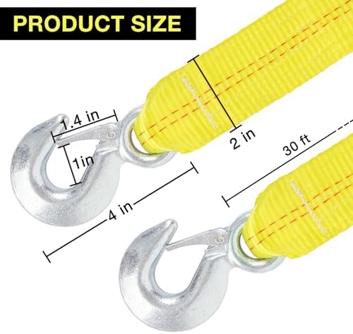 Tow Straps with Hooks 2" x30', Heavy Duty 15, 000 lbs Capacity - Image 2