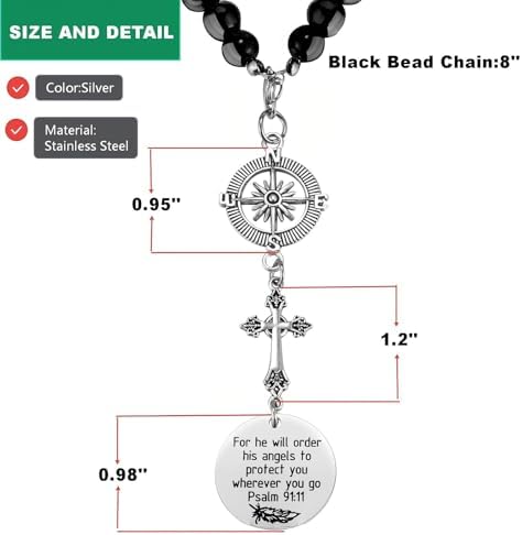 BVB Stainless Steel Guardian Angel Psalm 91:11 Cross Car Mirror Charm - Image 3