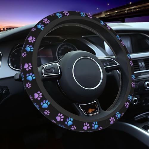 Purple Dog Paw Print Steering Wheel Cover + Dogs Prints 2 Pc Car Coasters - Image 2